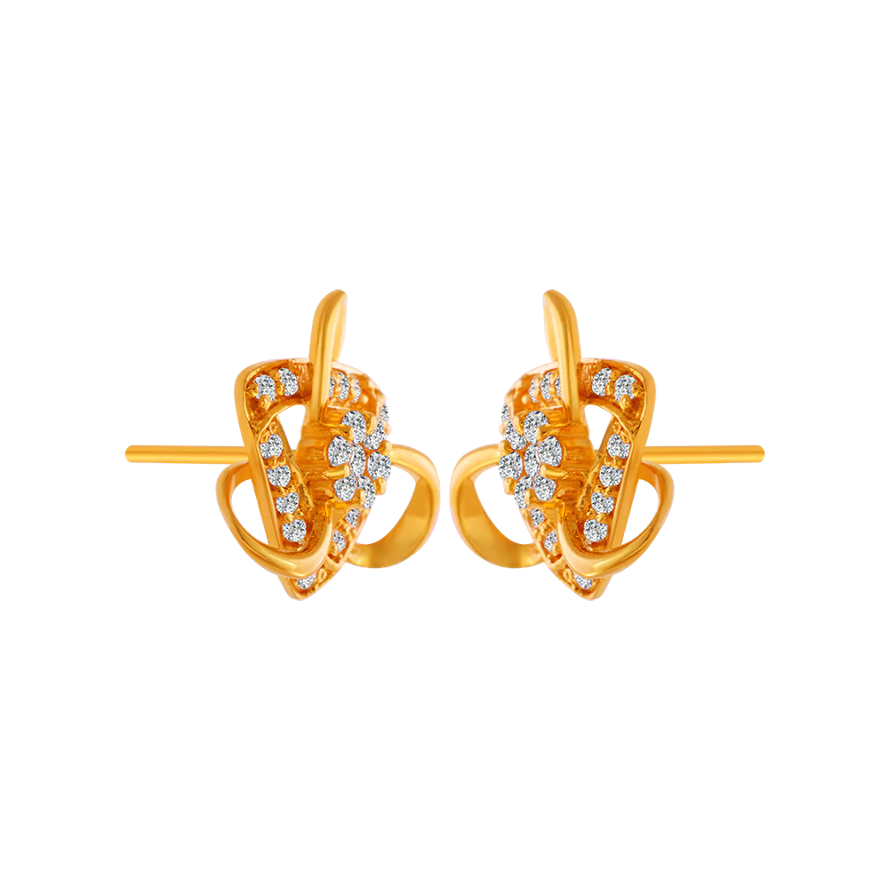 22KT Yellow Gold And American Diamond Stud Earrings For Women - Image 3