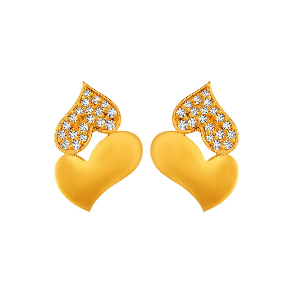 22KT Yellow Gold And American Diamond Stud Earrings For Women