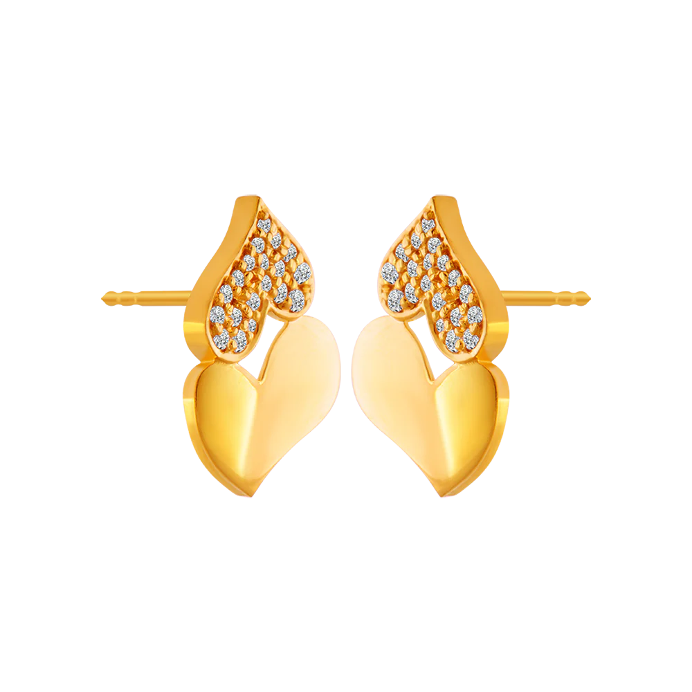 22KT Yellow Gold And American Diamond Stud Earrings For Women - Image 3
