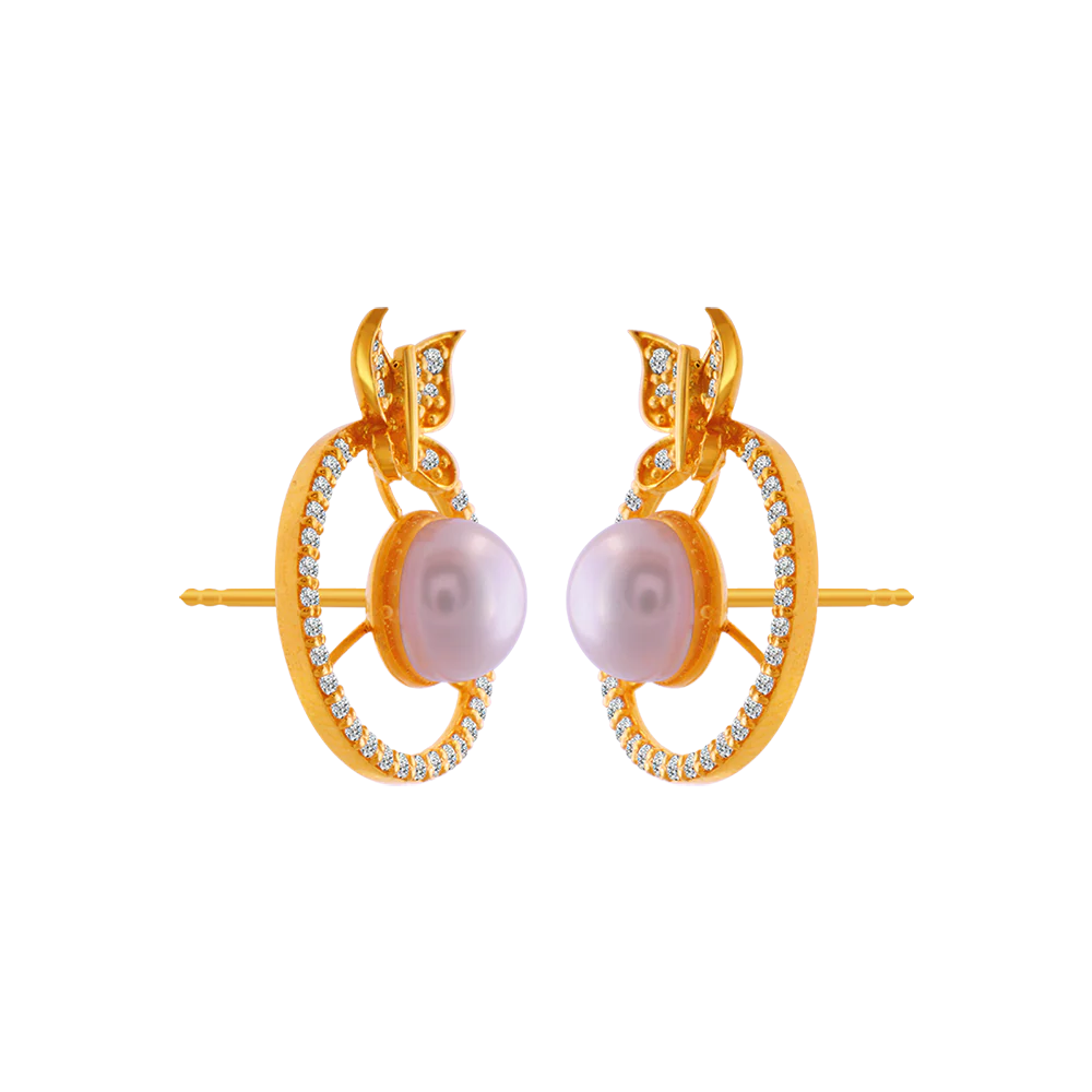 22KT Yellow Gold And American Diamond Stud Earrings For Women - Image 3