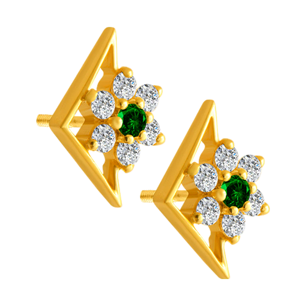 22KT Yellow Gold And American Diamond Stud Earrings For Women - Image 2