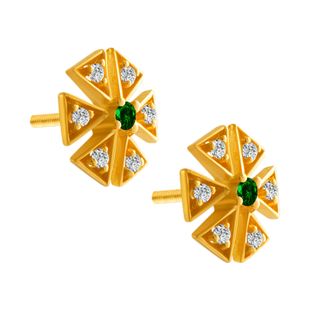22KT Yellow Gold And American Diamond Stud Earrings For Women - Image 2