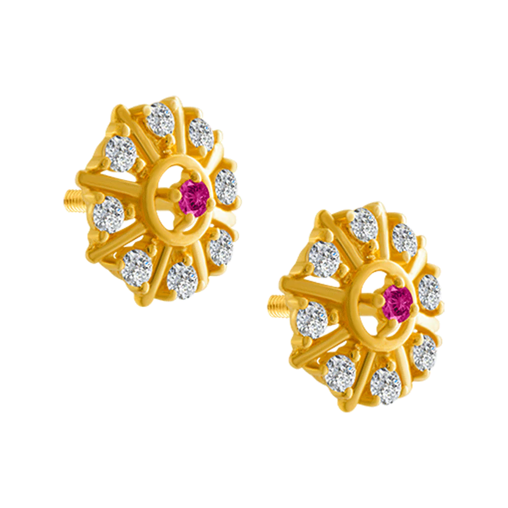 22KT Yellow Gold And American Diamond Stud Earrings For Women - Image 2