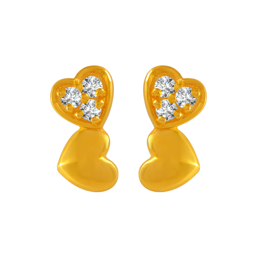 22KT Yellow Gold And American Diamond Stud Earrings For Women