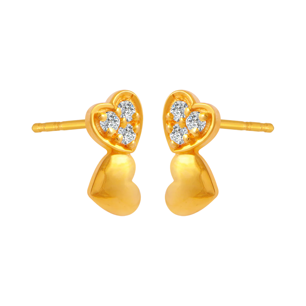 22KT Yellow Gold And American Diamond Stud Earrings For Women - Image 3