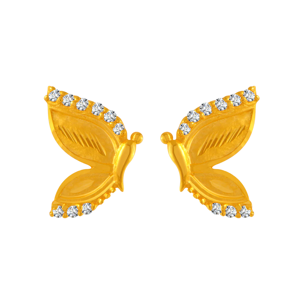 22KT Yellow Gold And American Diamond Stud Earrings For Women