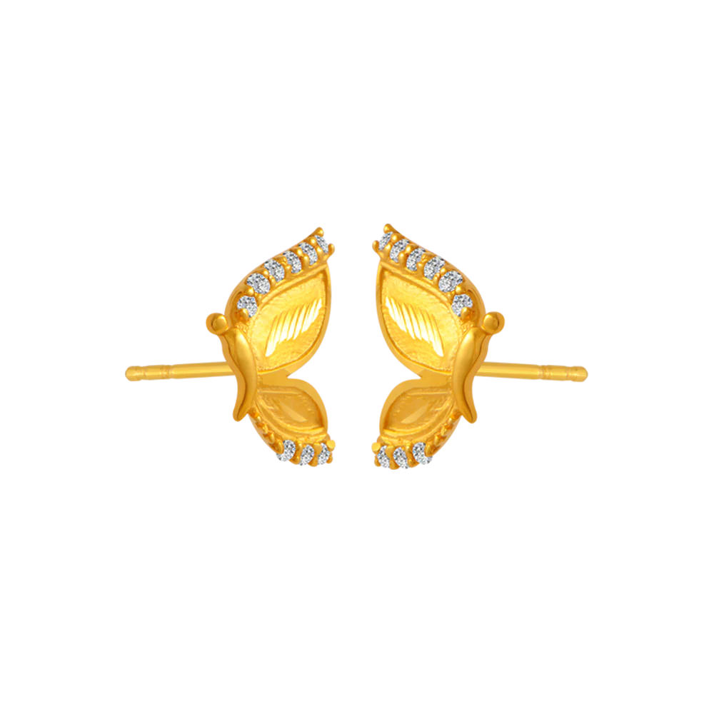 22KT Yellow Gold And American Diamond Stud Earrings For Women - Image 3