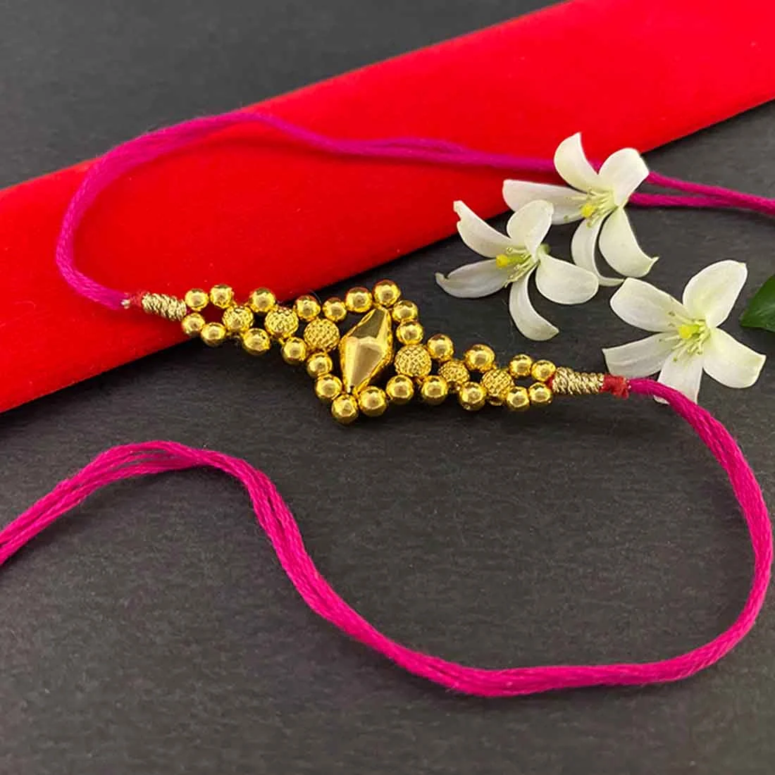 22KT Yellow Gold Center Design with Beaded Detailing Rakhi for Men's