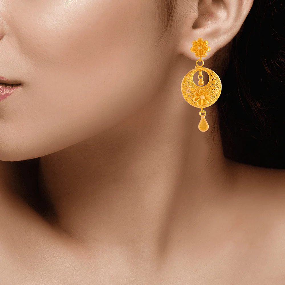 22KT Yellow Gold Chandbali Earrings For Women - Image 3