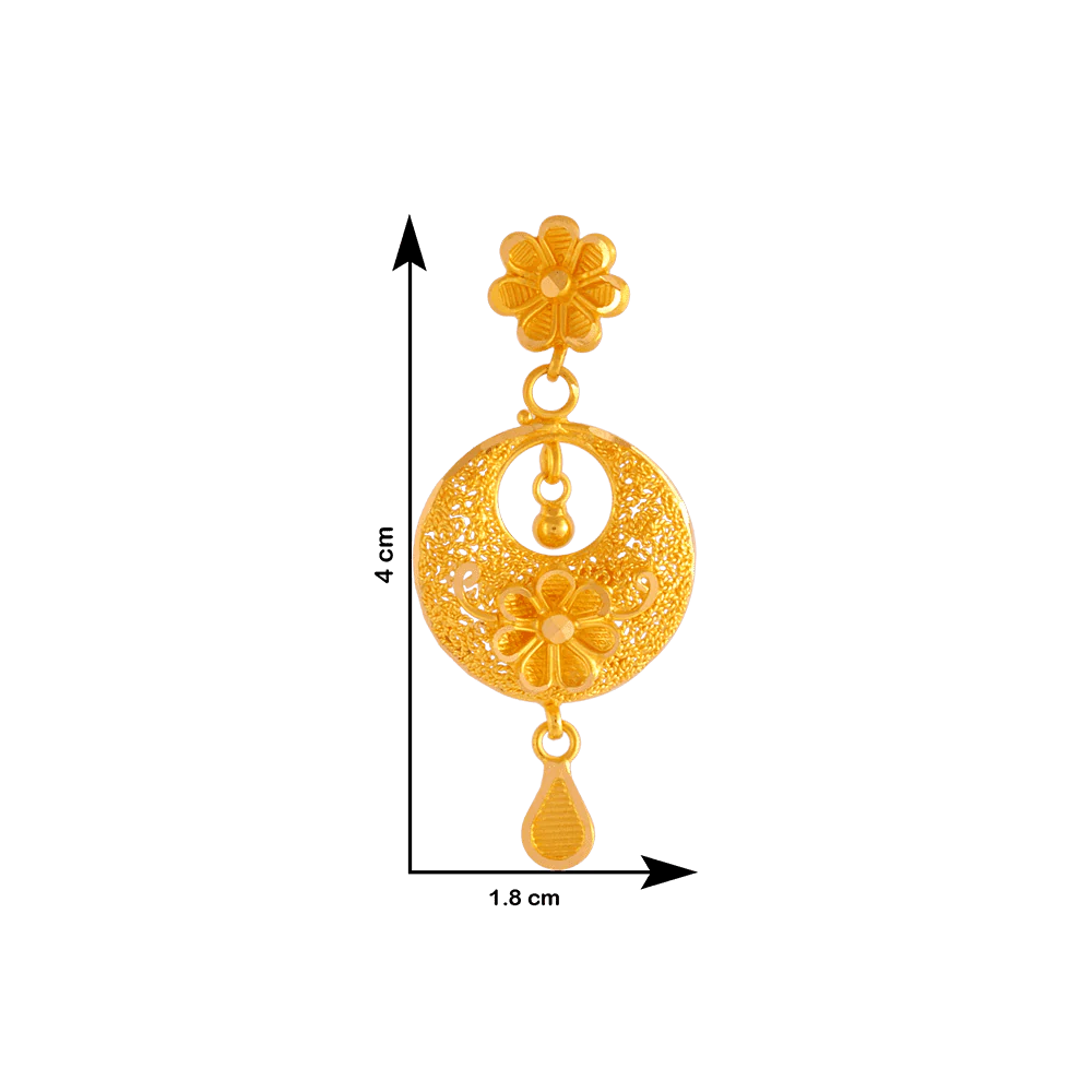 22KT Yellow Gold Chandbali Earrings For Women - Image 4