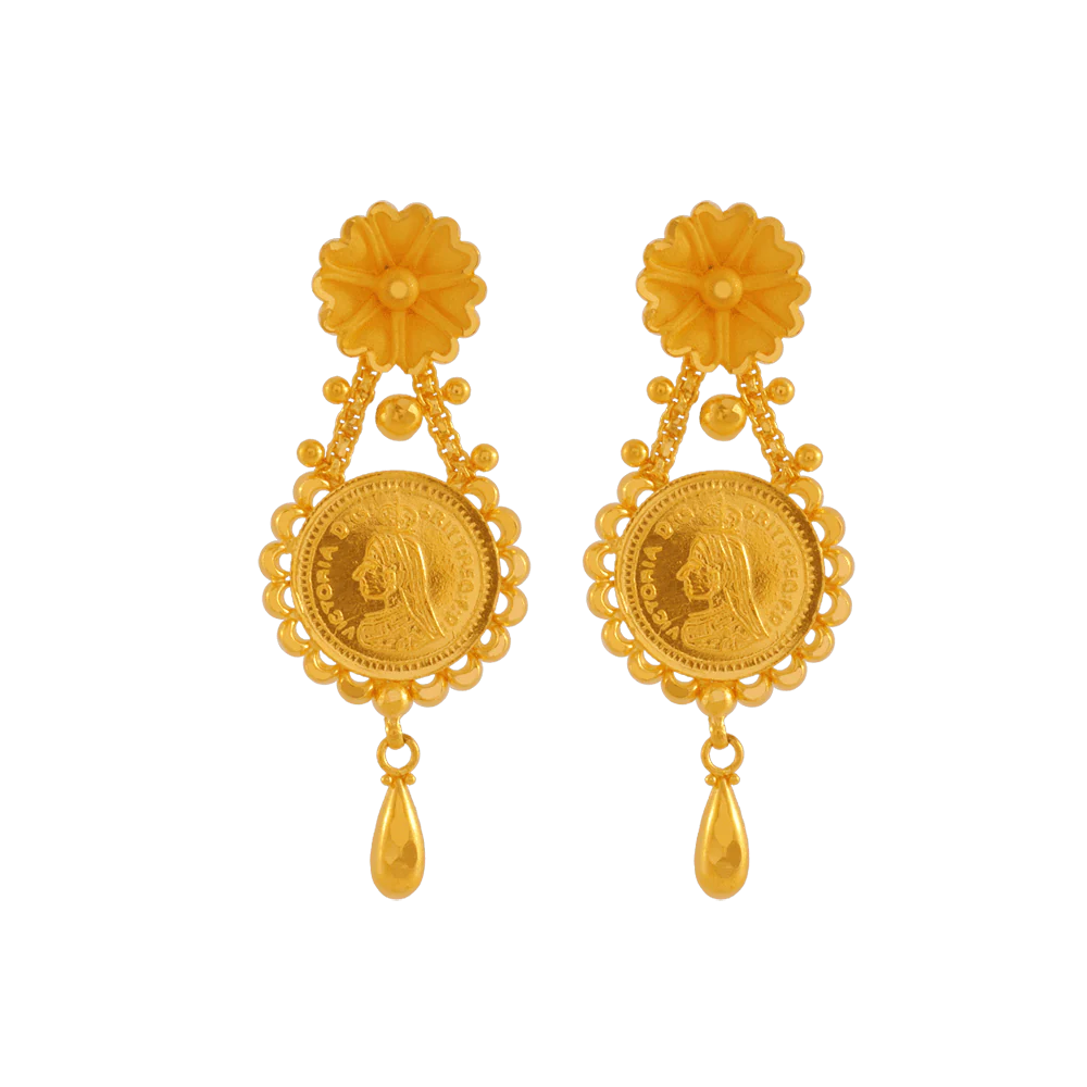 22KT Yellow Gold Drop Earrings For Women