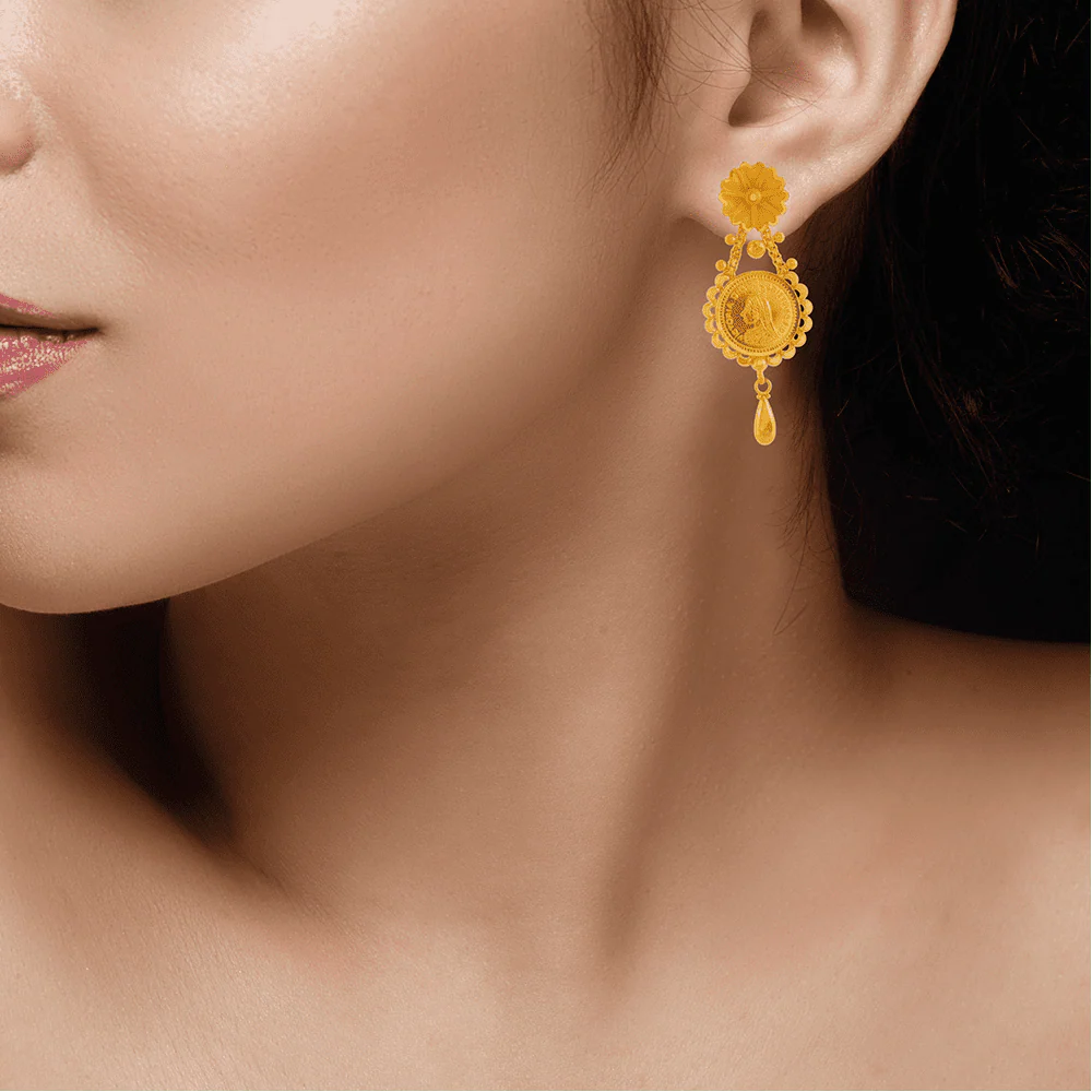 22KT Yellow Gold Drop Earrings For Women - Image 3