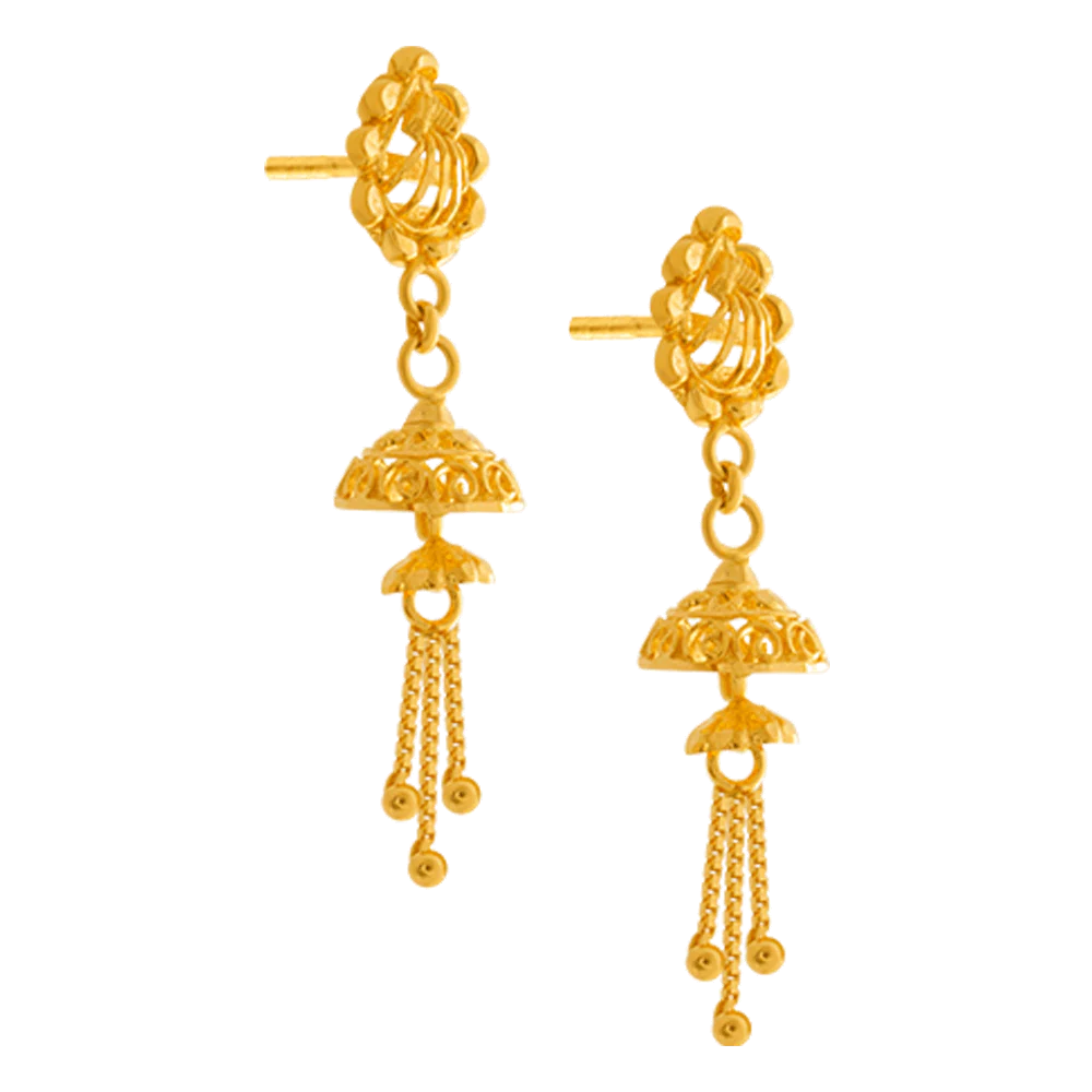 22KT Yellow Gold Jhumki Earrings For Women