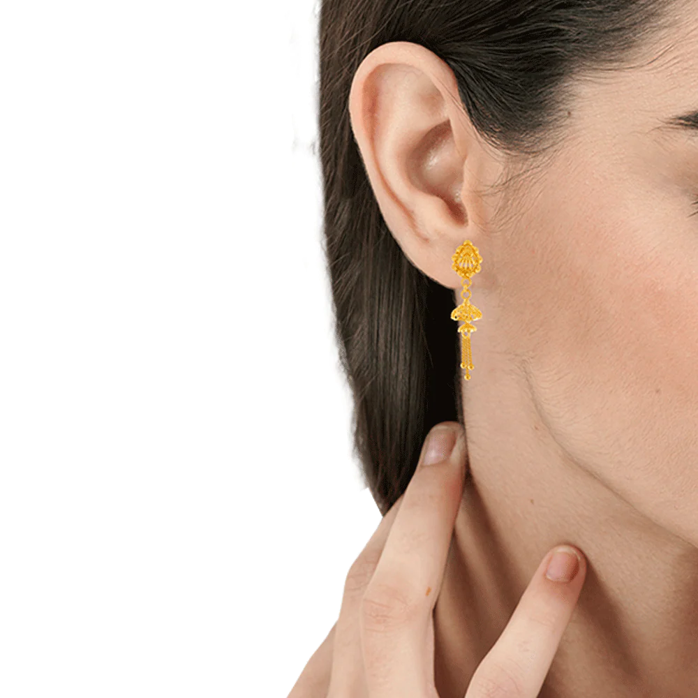 22KT Yellow Gold Jhumki Earrings For Women - Image 2