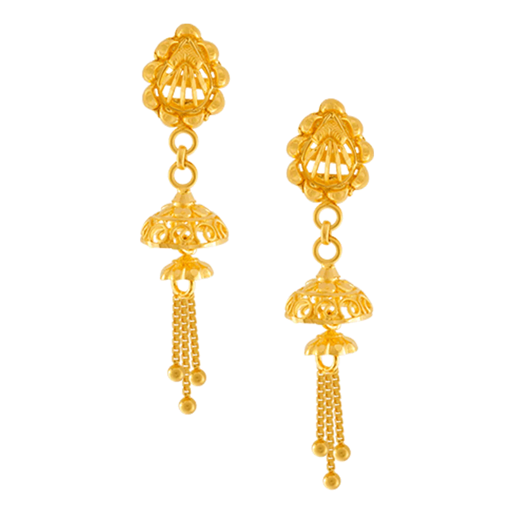 22KT Yellow Gold Jhumki Earrings For Women - Image 3