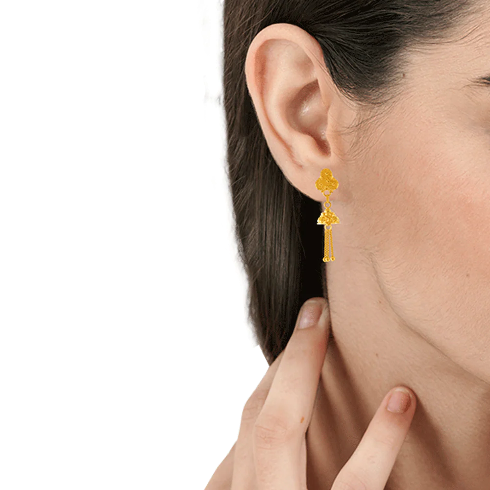 22KT Yellow Gold Jhumki Earrings For Women - Image 3