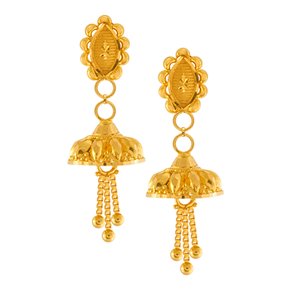 22KT Yellow Gold Jhumki Earrings For Women - Image 3
