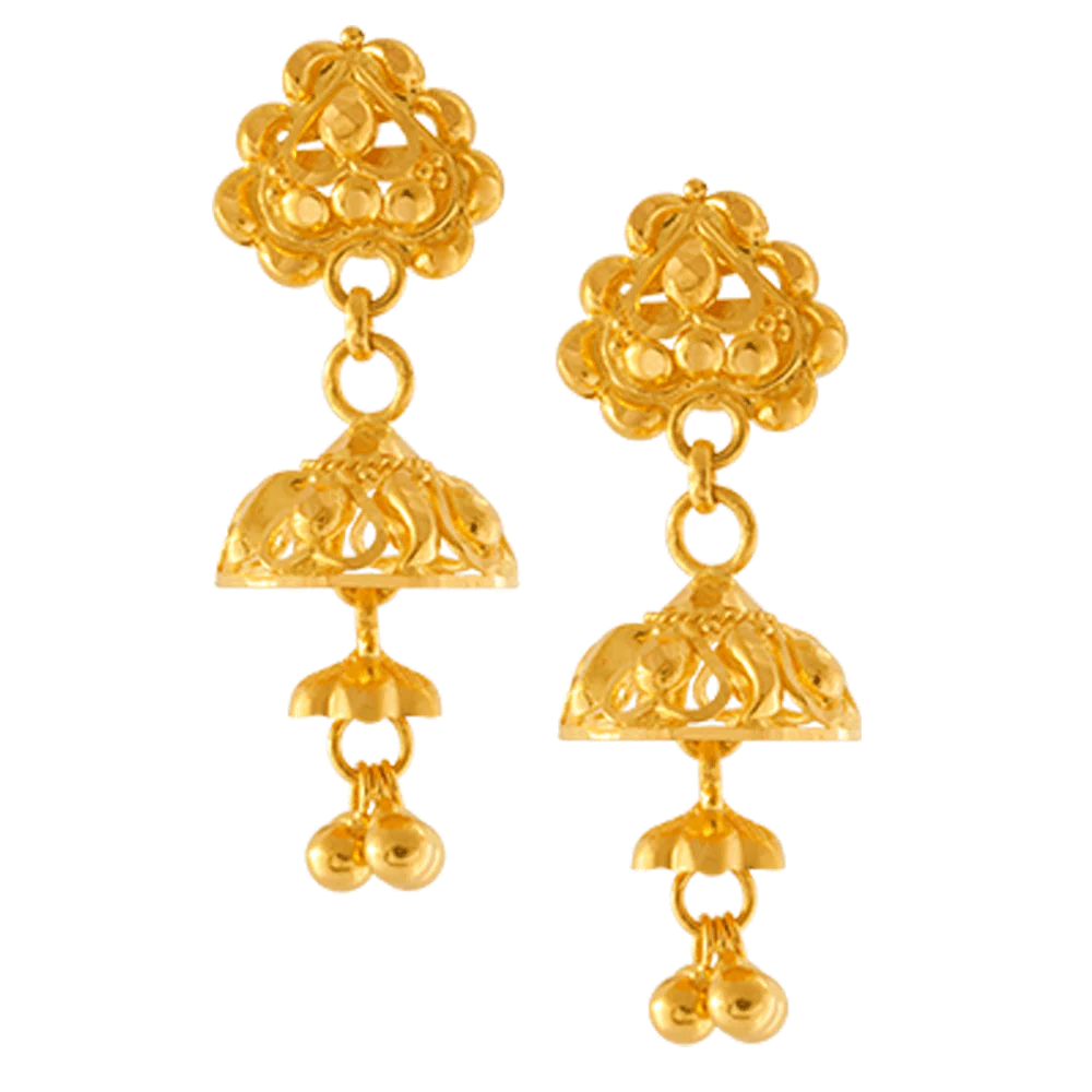 22KT Yellow Gold Jhumki Earrings For Women - Image 3
