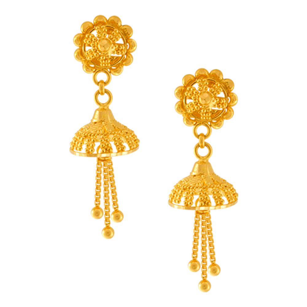 22KT Yellow Gold Jhumki Earrings For Women - Image 3