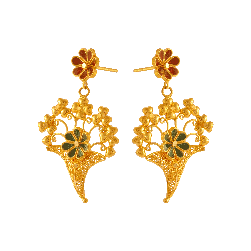 22KT Yellow Gold Jhumki Earrings For Women - Image 2