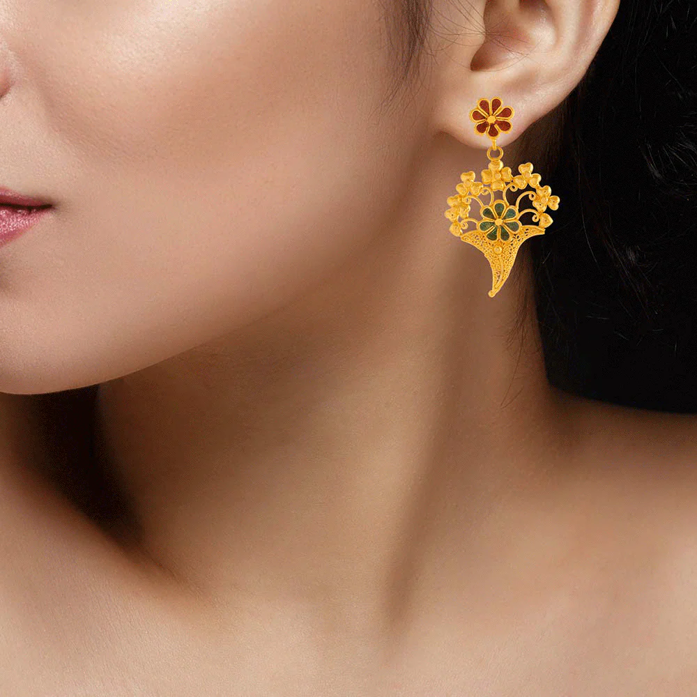 22KT Yellow Gold Jhumki Earrings For Women - Image 3