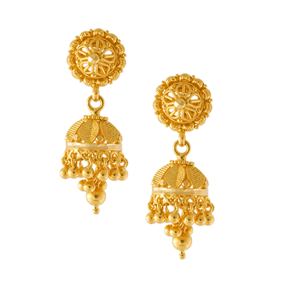22KT Yellow Gold Jhumki Earrings For Women