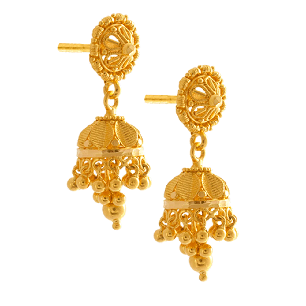22KT Yellow Gold Jhumki Earrings For Women - Image 3
