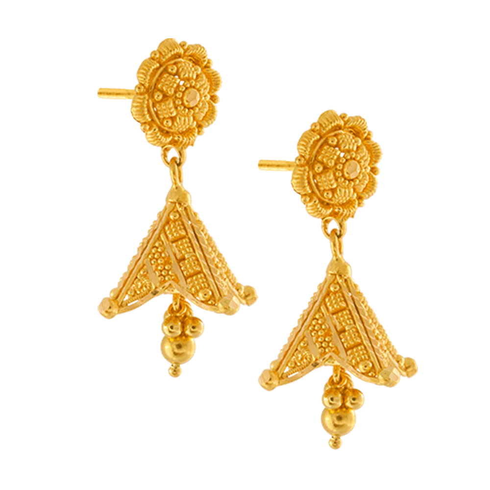22KT Yellow Gold Jhumki Earrings For Women - Image 3