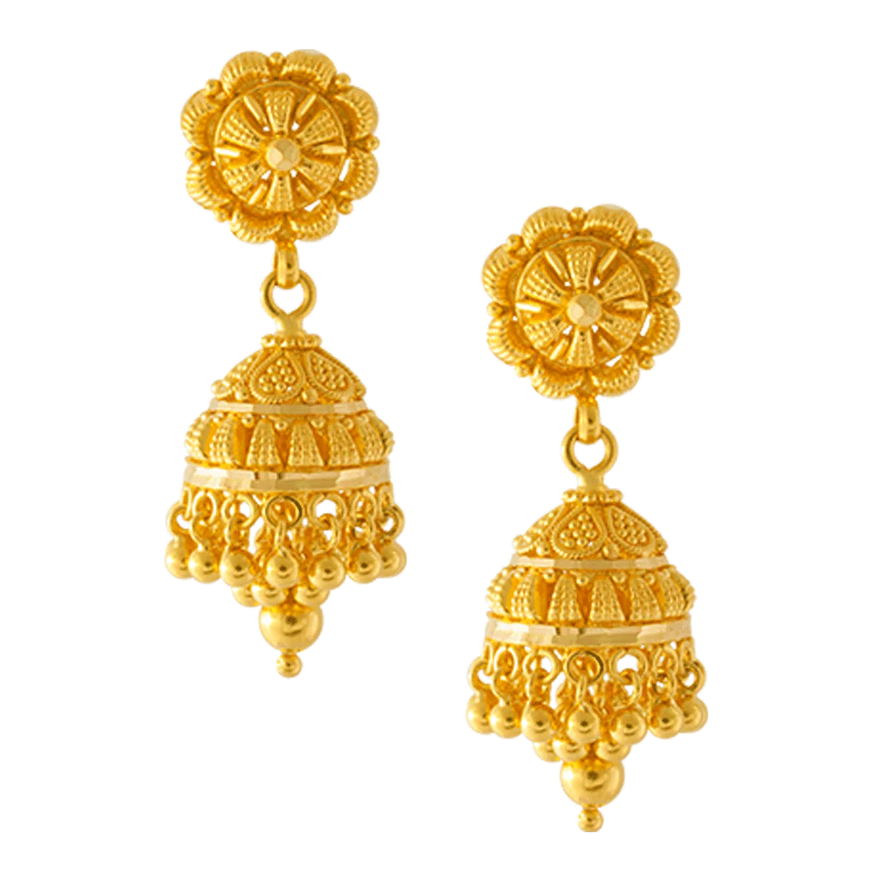 22KT Yellow Gold Jhumki Earrings For Women