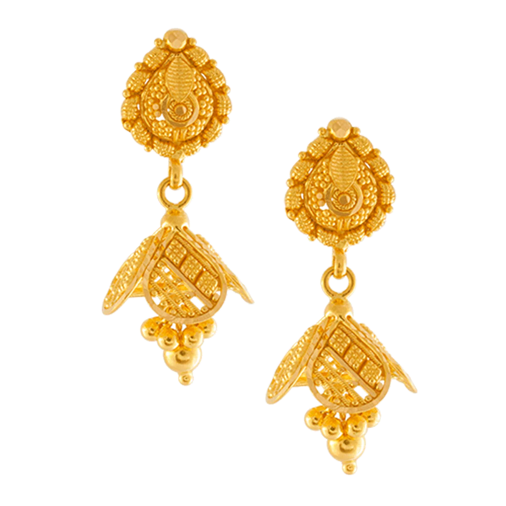 22KT Yellow Gold Jhumki Earrings For Women - Image 3