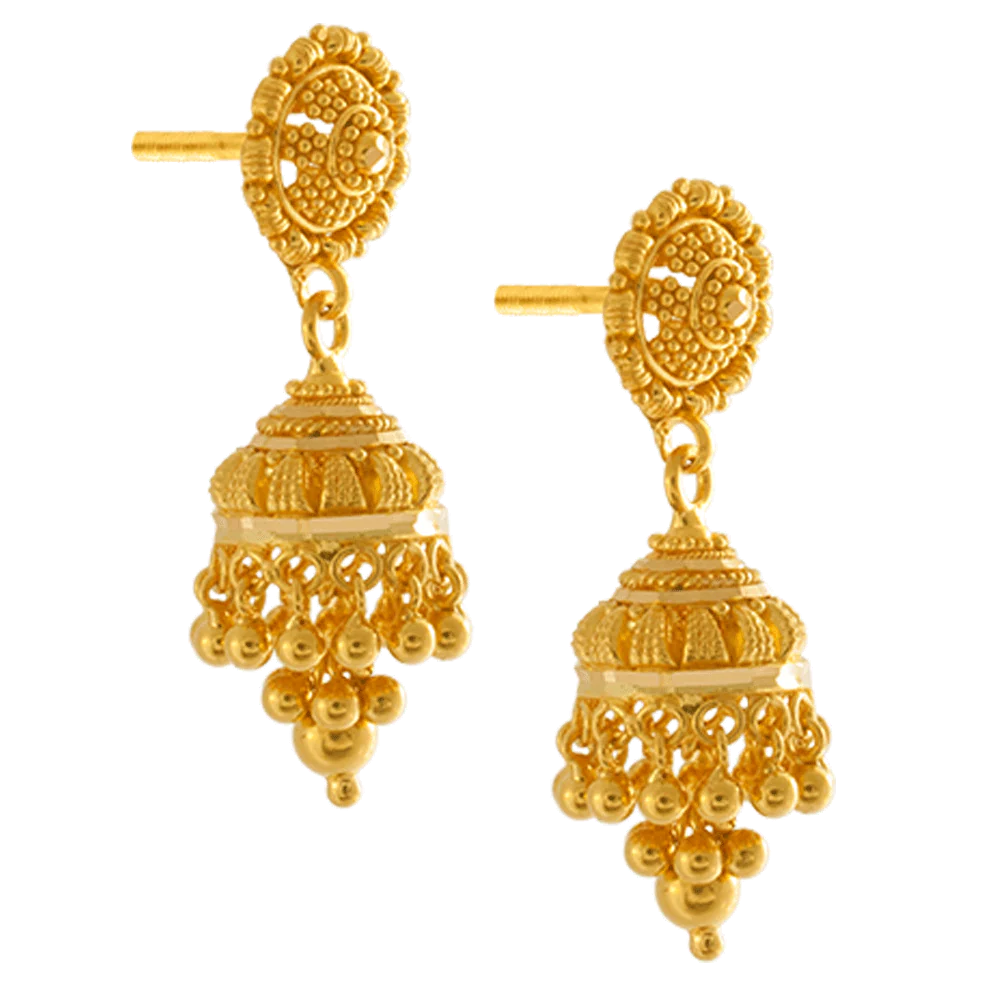 22KT Yellow Gold Jhumki Earrings For Women