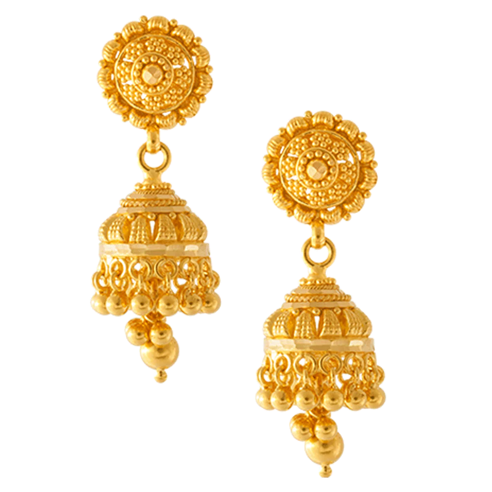 22KT Yellow Gold Jhumki Earrings For Women - Image 3