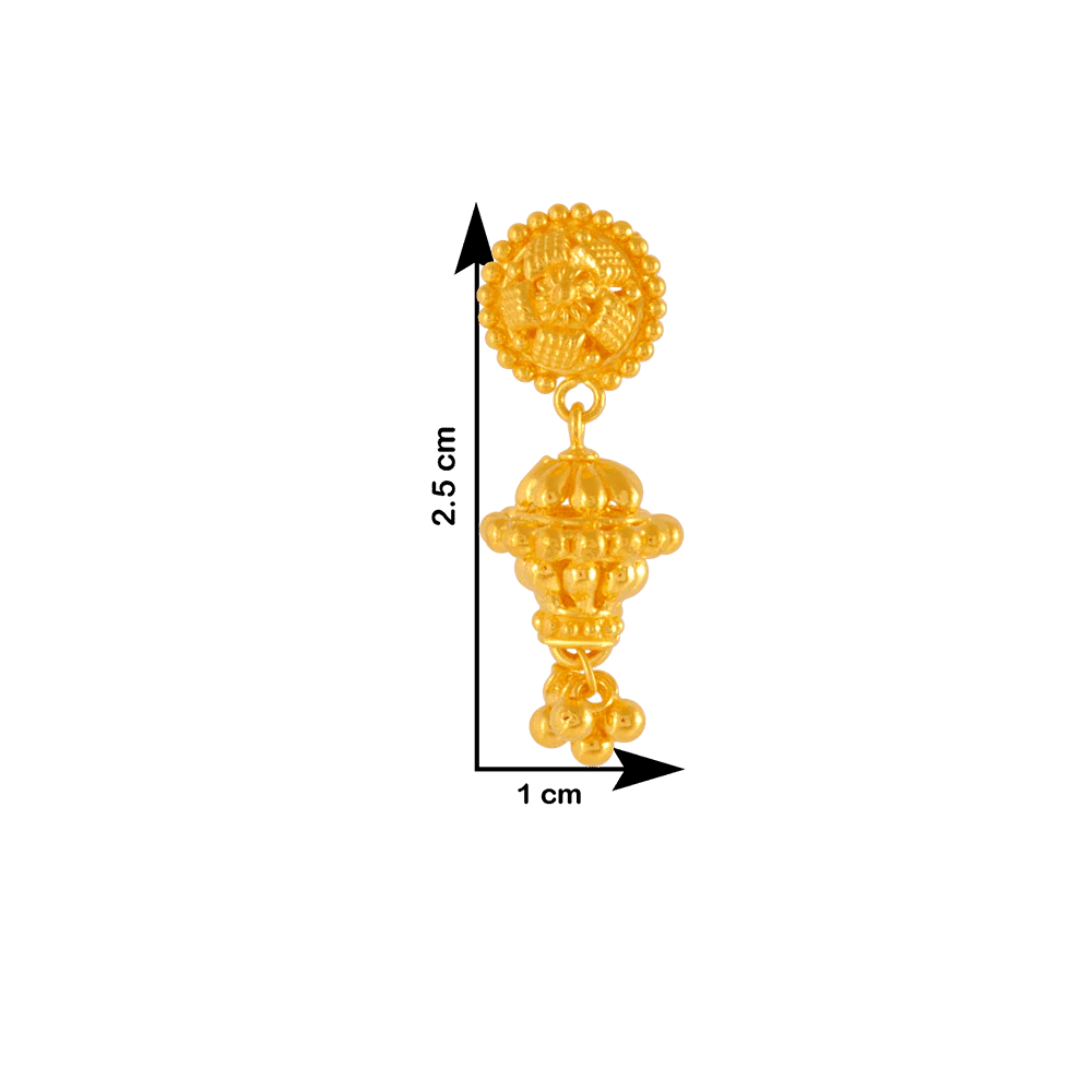 22KT Yellow Gold Jhumki Earrings For Women - Image 4