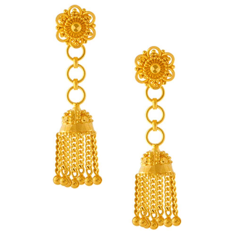 22KT Yellow Gold Jhumki Earrings For Women - Image 3