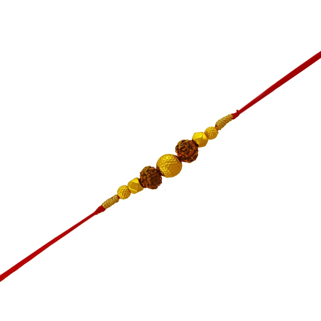 22KT Yellow Gold Plastic Rudraksha Traditional Rakhi for Men's - Image 3