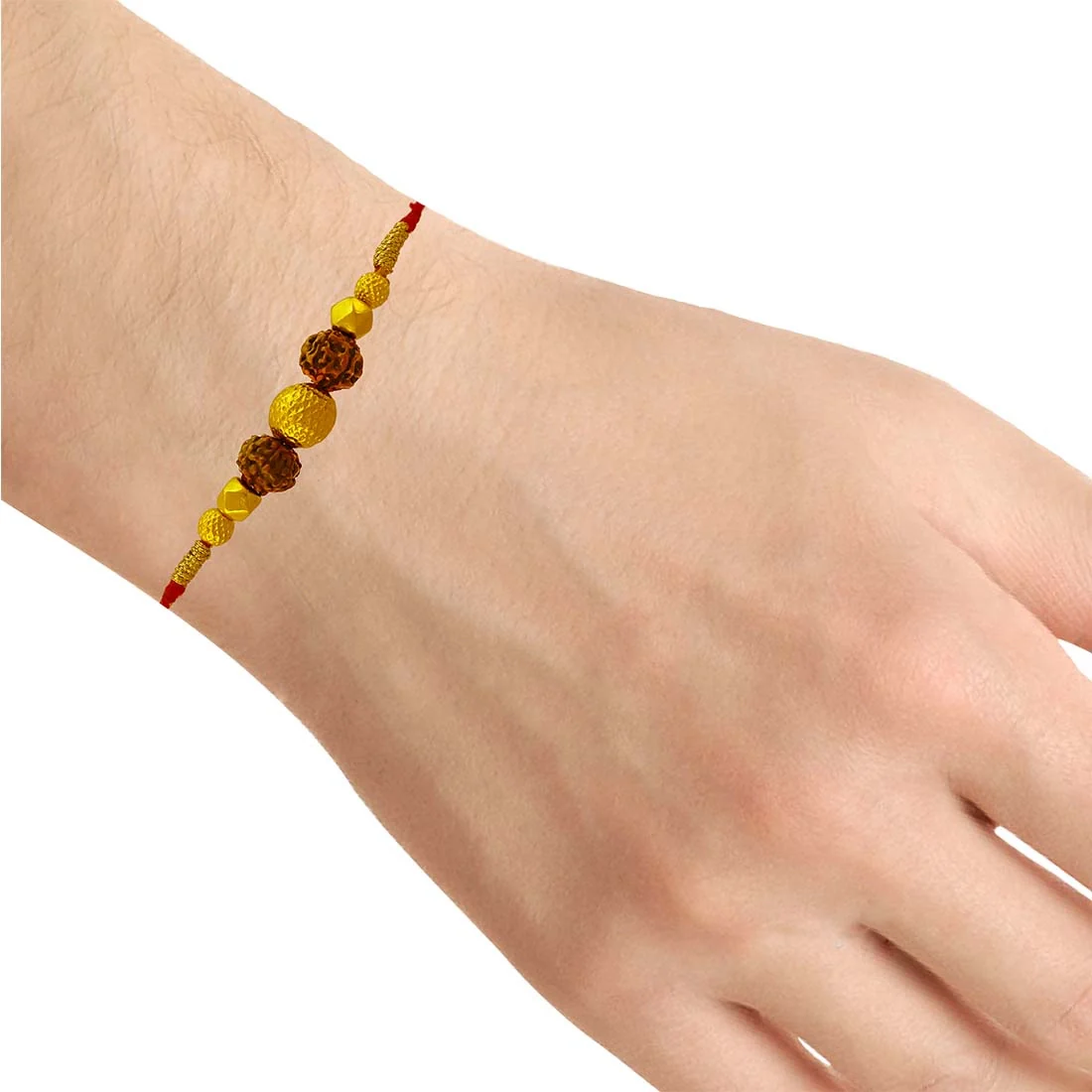 22KT Yellow Gold Plastic Rudraksha Traditional Rakhi for Men's - Image 4