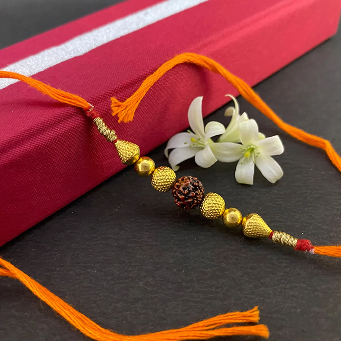 22KT Yellow Gold Plastic Rudraksha Traditional Rakhi for Men's