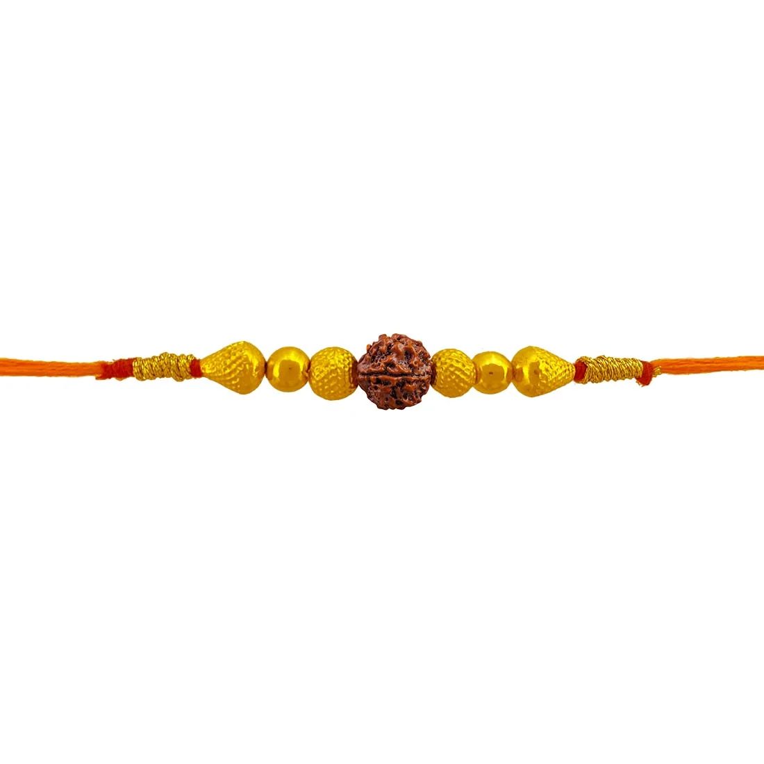 22KT Yellow Gold Plastic Rudraksha Traditional Rakhi for Men's - Image 2