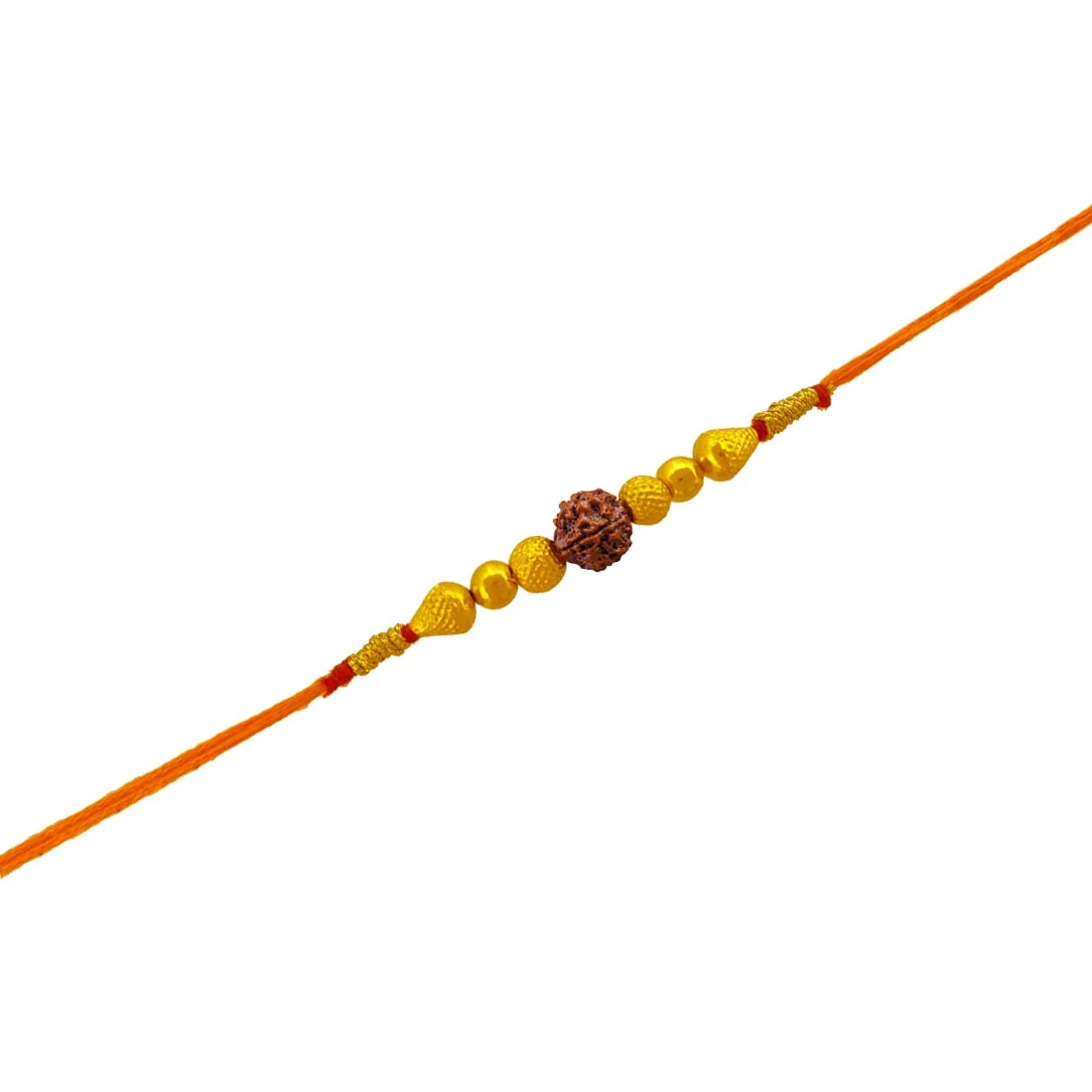 22KT Yellow Gold Plastic Rudraksha Traditional Rakhi for Men's - Image 3