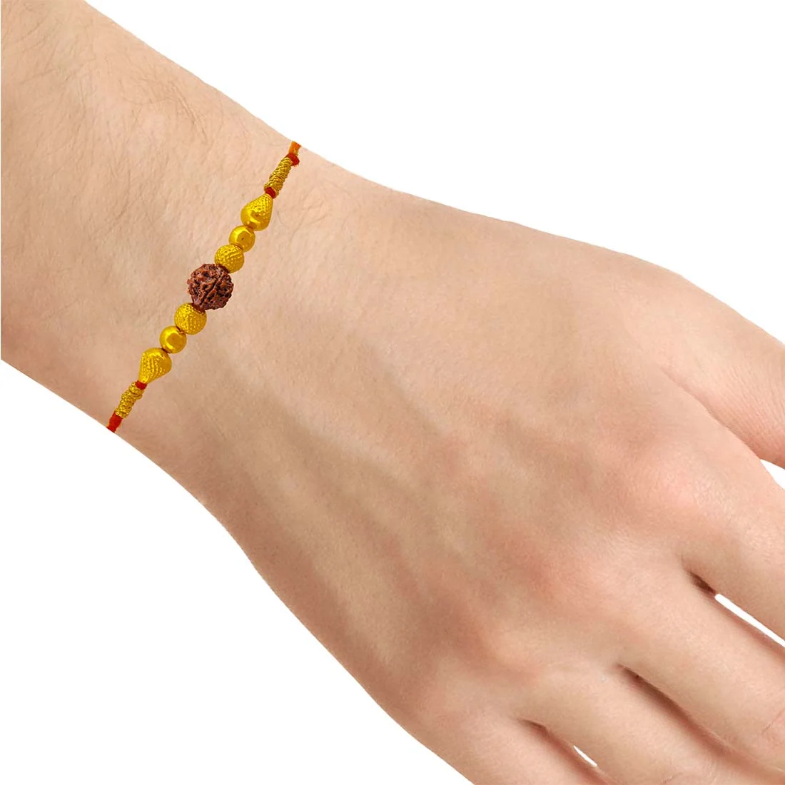 22KT Yellow Gold Plastic Rudraksha Traditional Rakhi for Men's - Image 4