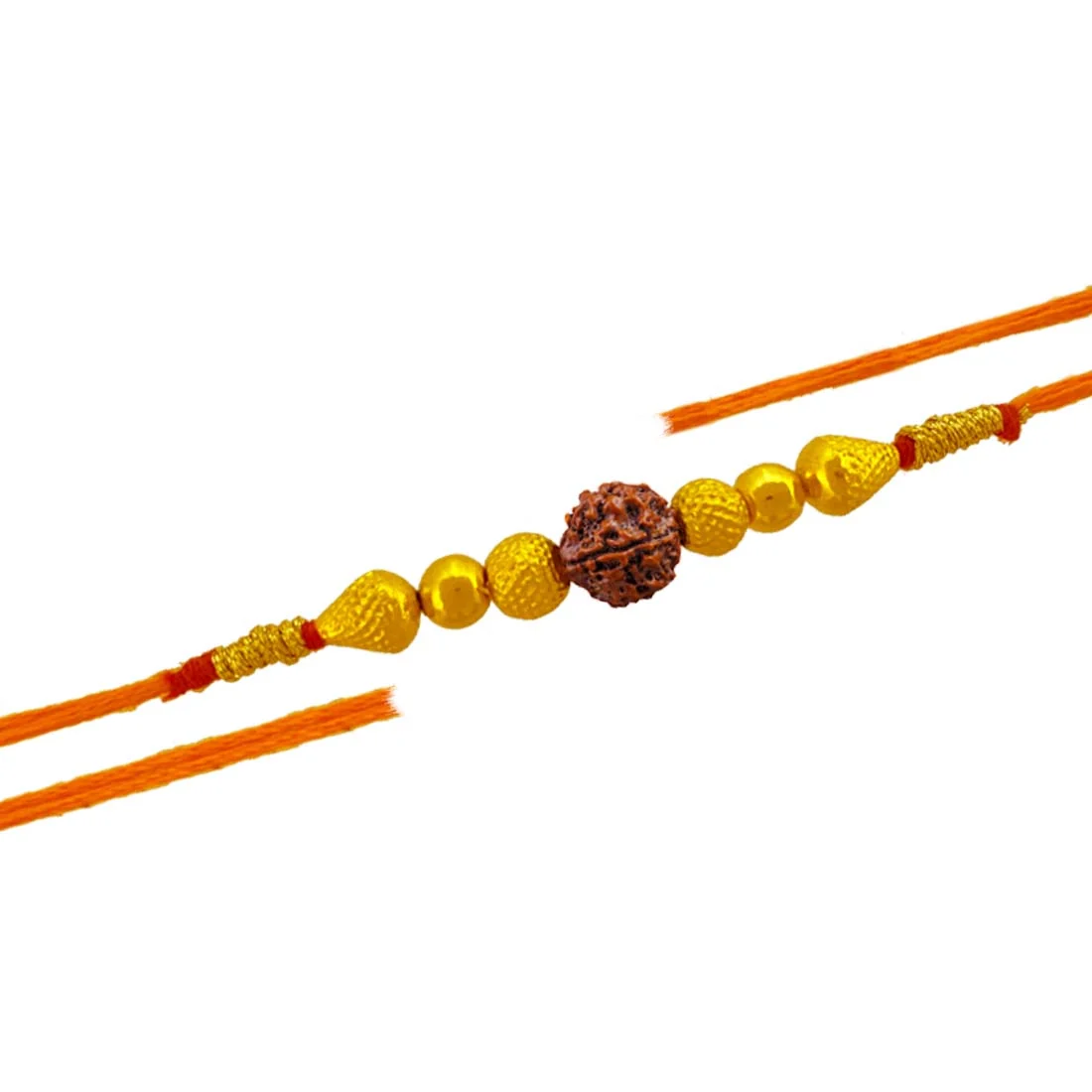 22KT Yellow Gold Plastic Rudraksha Traditional Rakhi for Men's - Image 5