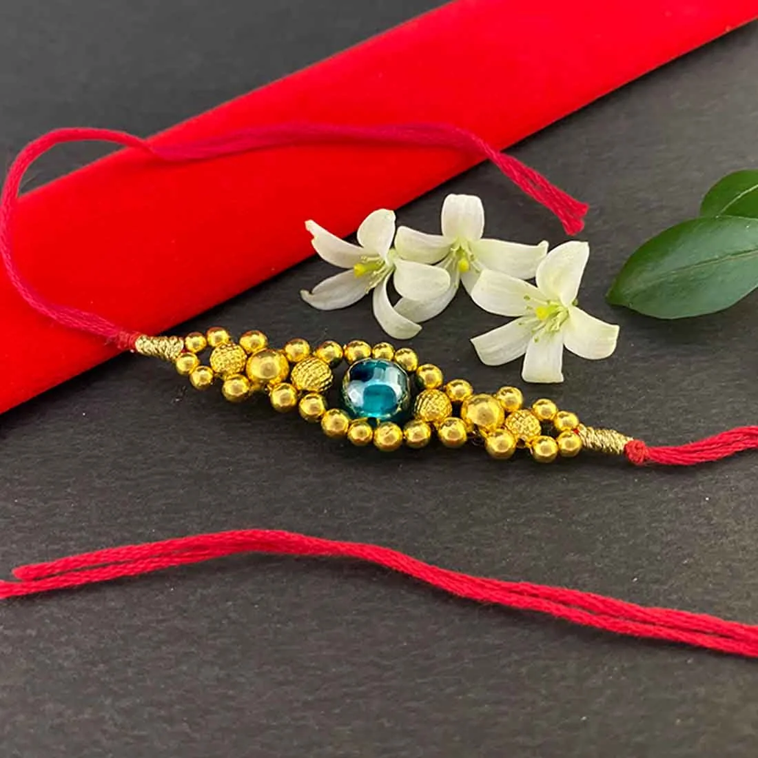 22KT Yellow Gold Rakhi Traditional Beaded Design Rakhi for Men's
