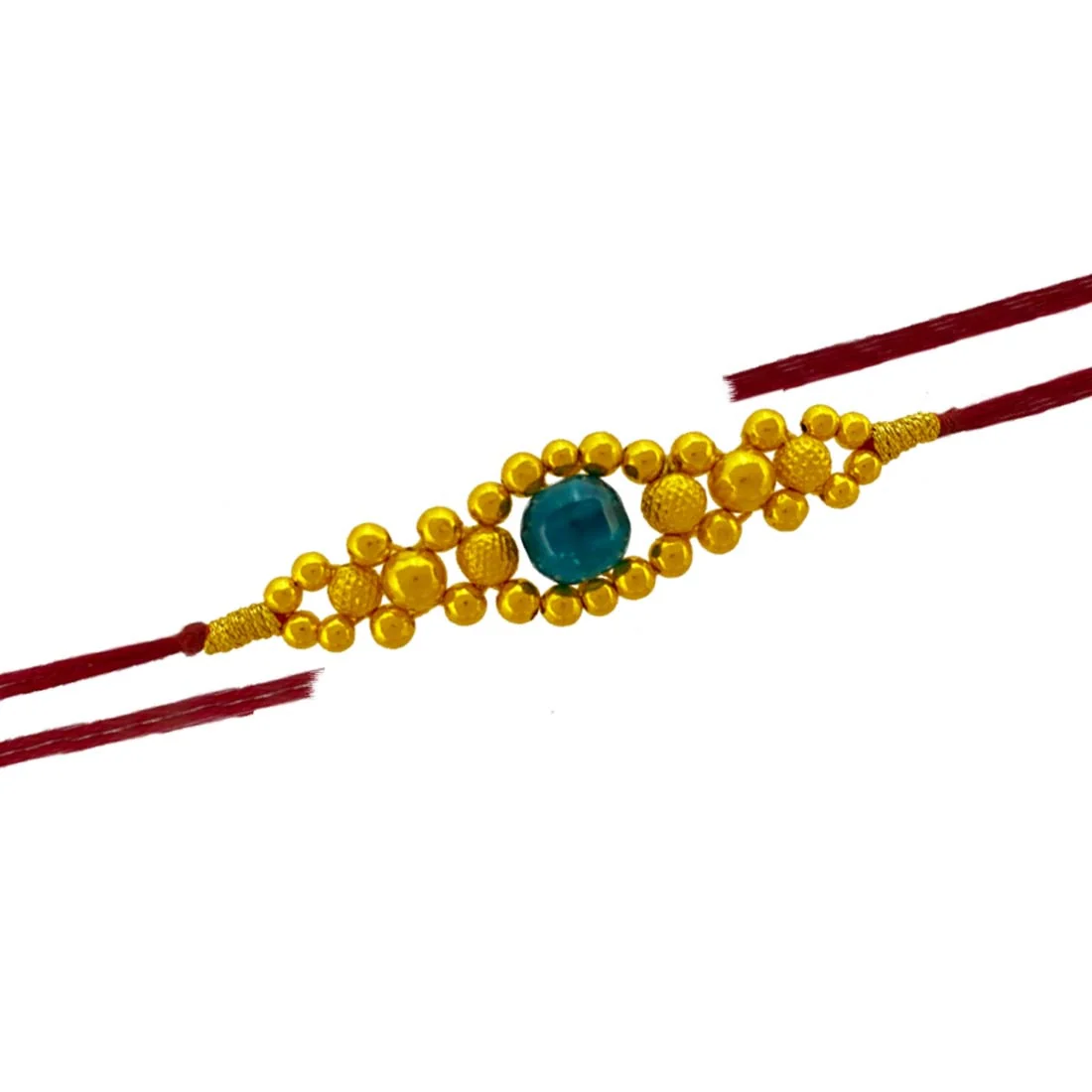 22KT Yellow Gold Rakhi Traditional Beaded Design Rakhi for Men's - Image 5