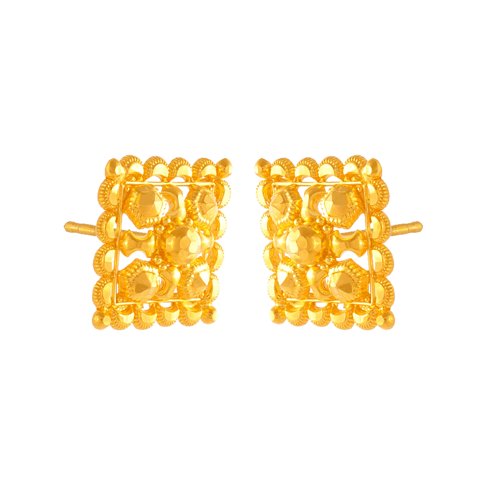 22KT Yellow Gold Stud Earrings For Women - Image 4