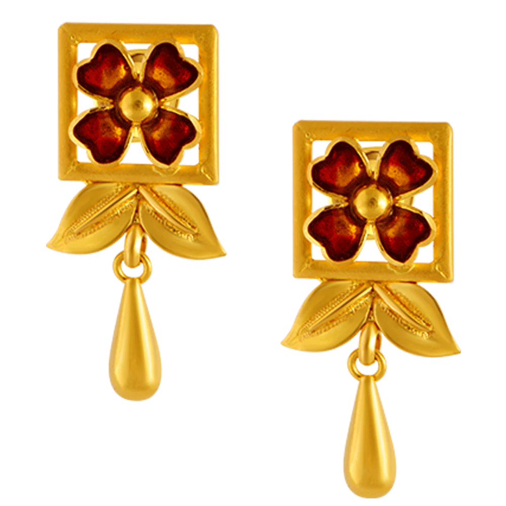 22KT Yellow Gold Stud Earrings For Women - Image 3