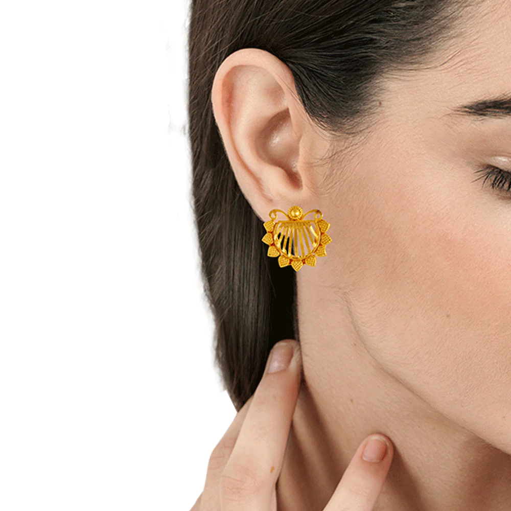 22KT Yellow Gold Stud Earrings For Women - Image 3