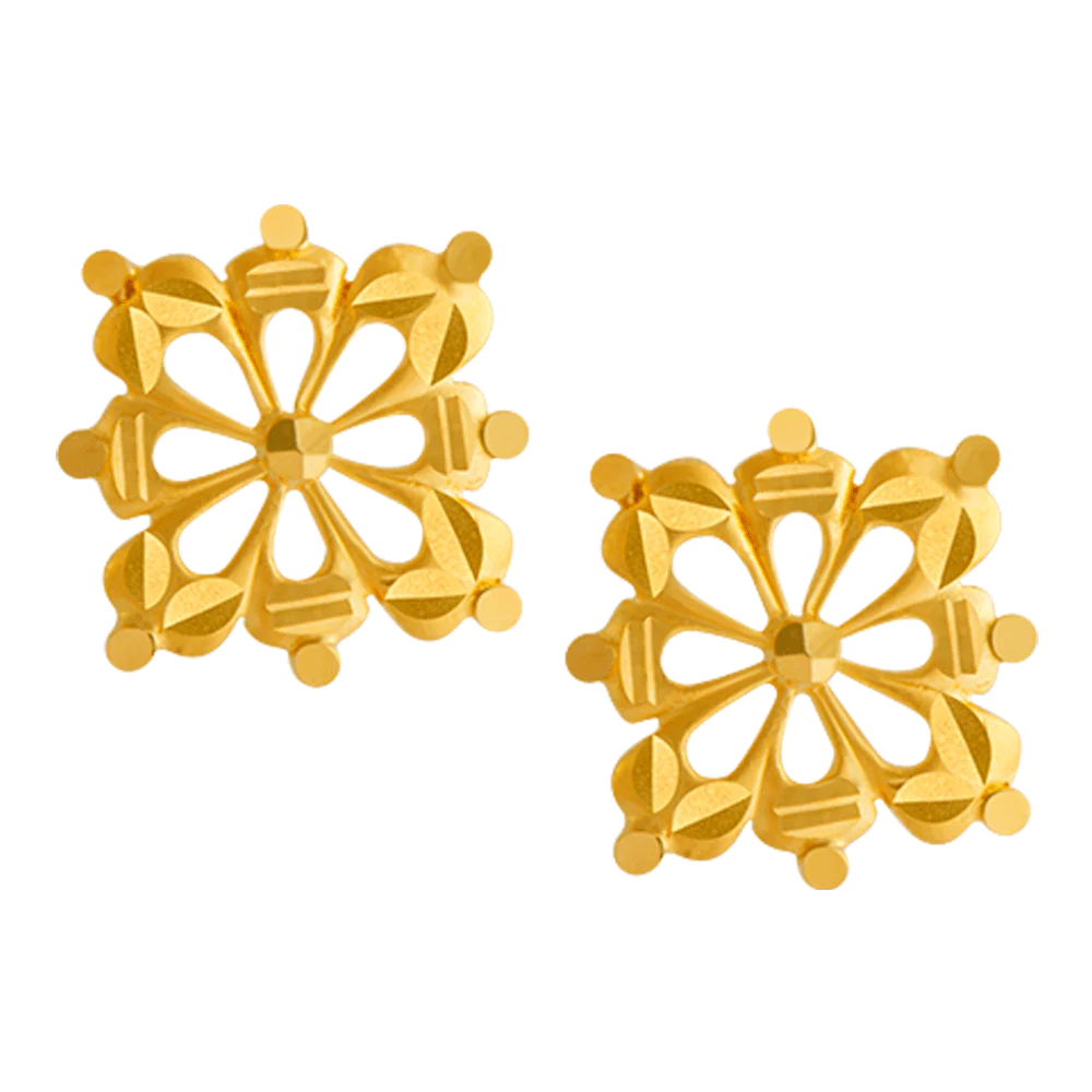 22KT Yellow Gold Stud Earrings For Women
