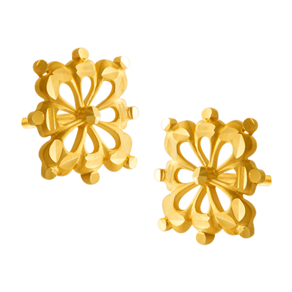22KT Yellow Gold Stud Earrings For Women - Image 2