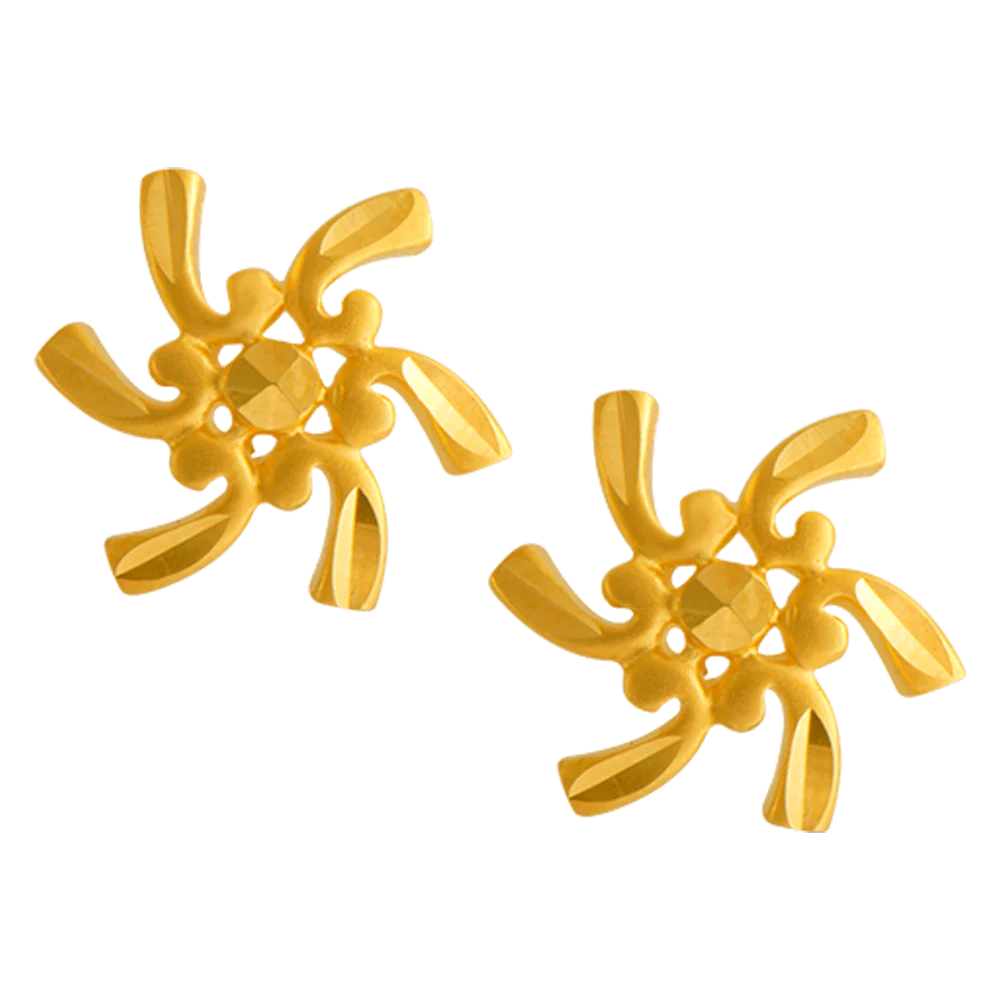 22KT Yellow Gold Stud Earrings For Women - Image 3