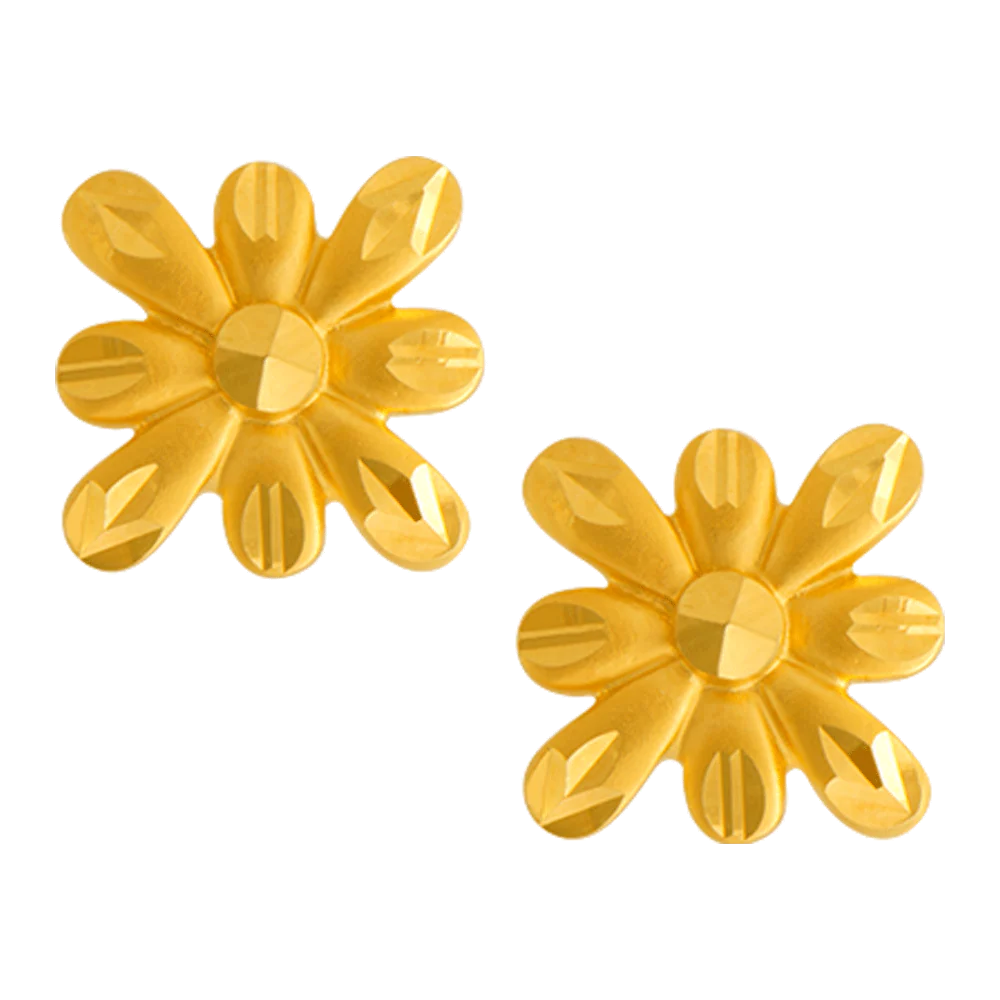 22KT Yellow Gold Stud Earrings For Women - Image 3